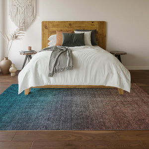 HomeRoots 9' X 12' Teal & Brown Ombre Area Rug - Washable, Stain-Resistant, UV Protected for Stylish Durability 650409