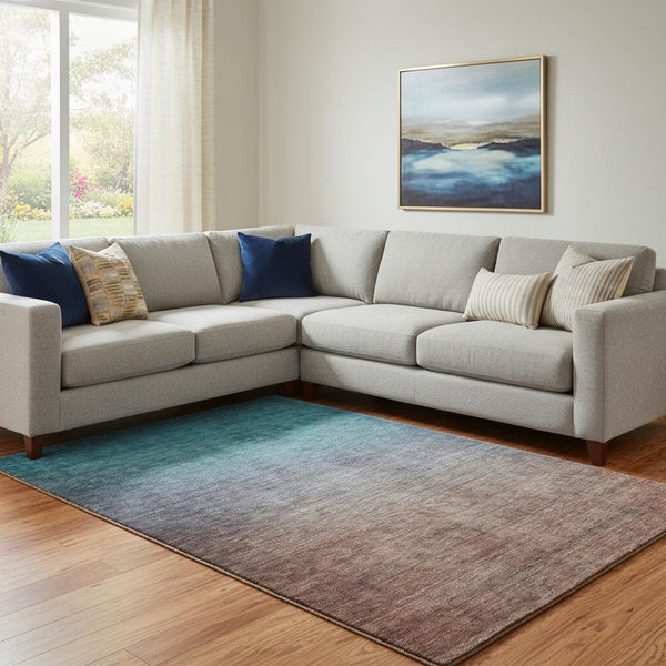HomeRoots 10' X 14' Teal and Brown Ombre Area Rug - Washable, UV-Protected, Durable, and Stylish Design! 650410