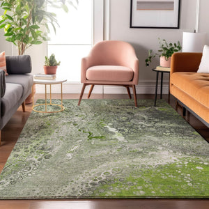 HomeRoots 5' X 8' Artichoke Green Gray Ivory Abstract Rug - Stylish, Washable, UV Protected, Pet-Friendly Design 650412