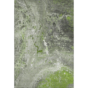 HomeRoots 5' X 8' Artichoke Green Gray Ivory Abstract Rug - Stylish, Washable, UV Protected, Pet-Friendly Design 650412
