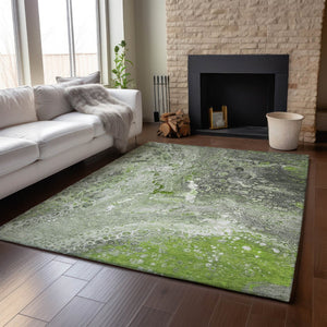 HomeRoots 5' X 8' Artichoke Green Gray Ivory Abstract Rug - Stylish, Washable, UV Protected, Pet-Friendly Design 650412