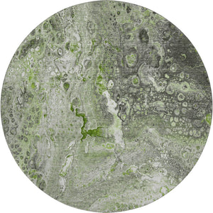 HomeRoots 8' Abstract Washable Round Rug in Artichoke Green & Gray - Stain Resistant, UV Protected Comfort 650413