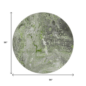 HomeRoots 8' Abstract Washable Round Rug in Artichoke Green & Gray - Stain Resistant, UV Protected Comfort 650413