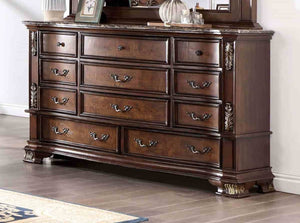 English Elm Brown Cherry Dresser with Genuine Marble Top Bronze Hardware Traditional Bedroom Storage B2741P448890