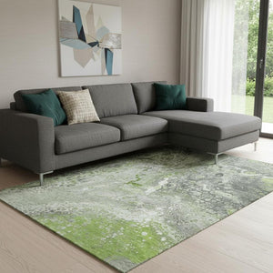 HomeRoots 9' X 12' Abstract Area Rug in Artichoke Green & Gray - Washable, Stain-Resistant, UV Protected! 650415
