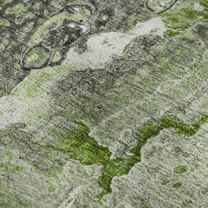 HomeRoots 10' X 14' Artichoke Green Gray Ivory Abstract Area Rug - Washable, UV-Protected, Stain-Resistant! 650416