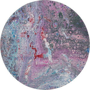 HomeRoots 8' Vibrant Blue Pink Purple Abstract Round Rug - Washable, UV Protected, Ideal for Busy Spaces! 650419