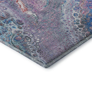 HomeRoots 8' Vibrant Blue Pink Purple Abstract Round Rug - Washable, UV Protected, Ideal for Busy Spaces! 650419