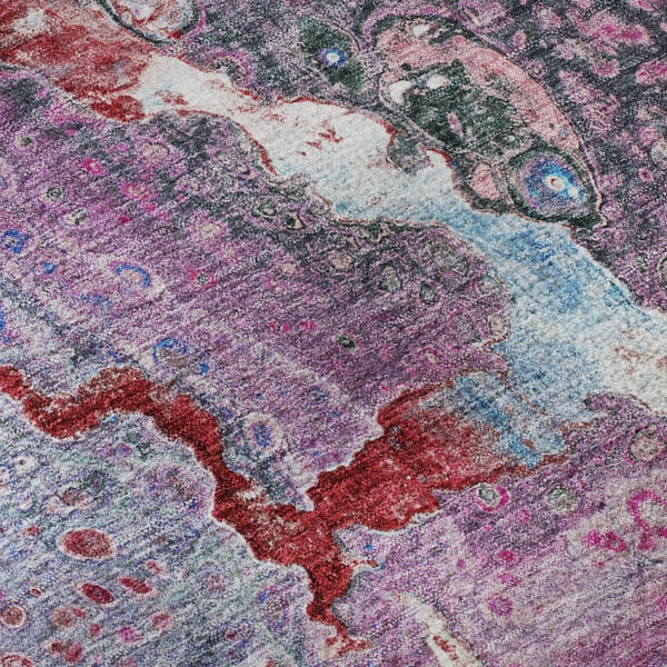 HomeRoots 8' Vibrant Blue Pink Purple Abstract Round Rug - Washable, UV Protected, Ideal for Busy Spaces! 650419