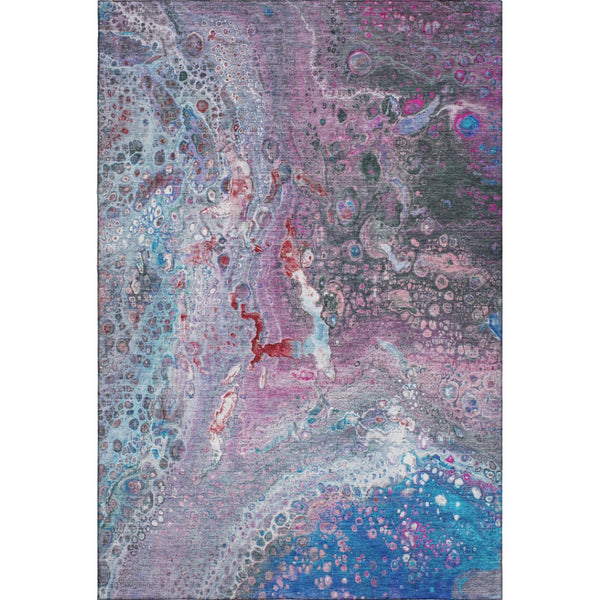 HomeRoots 10' X 14' Stylish Blue, Pink & Purple Abstract Washable Area Rug with UV Protection for Homes 650422