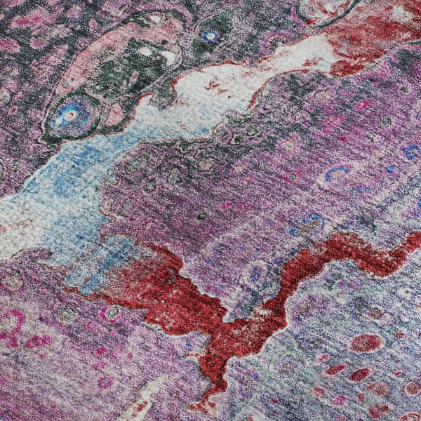 HomeRoots 10' X 14' Stylish Blue, Pink & Purple Abstract Washable Area Rug with UV Protection for Homes 650422