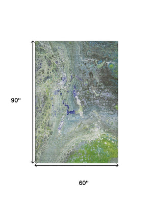 HomeRoots 5' X 8' Abstract Washable Area Rug in Green, Blue, Ivory – UV Protected, Durable & Stylish Design 650424