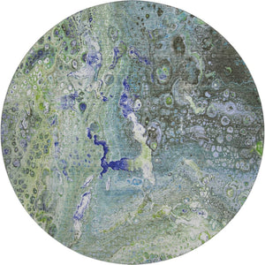 HomeRoots 8' Washable Round Rug - Modern Abstract Green, Blue & Ivory Design with UV Protection for Homes 650425