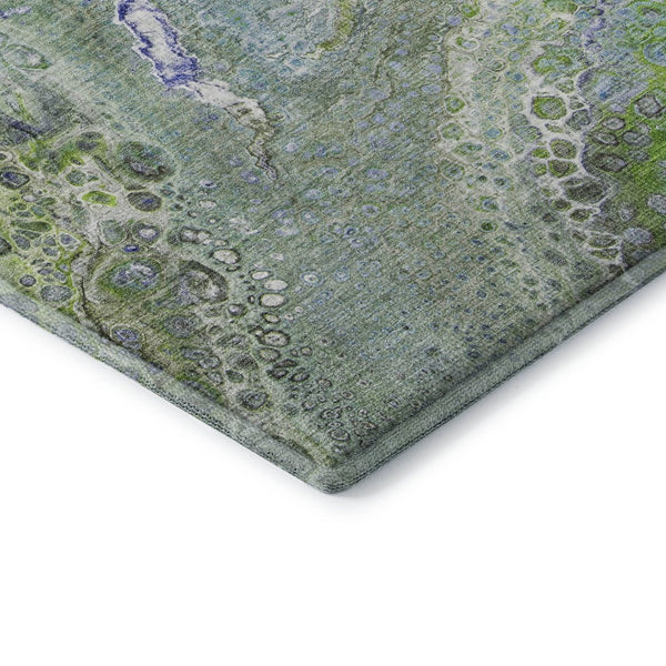 HomeRoots 8' Washable Round Rug - Modern Abstract Green, Blue & Ivory Design with UV Protection for Homes 650425