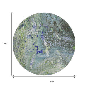 HomeRoots 8' Washable Round Rug - Modern Abstract Green, Blue & Ivory Design with UV Protection for Homes 650425