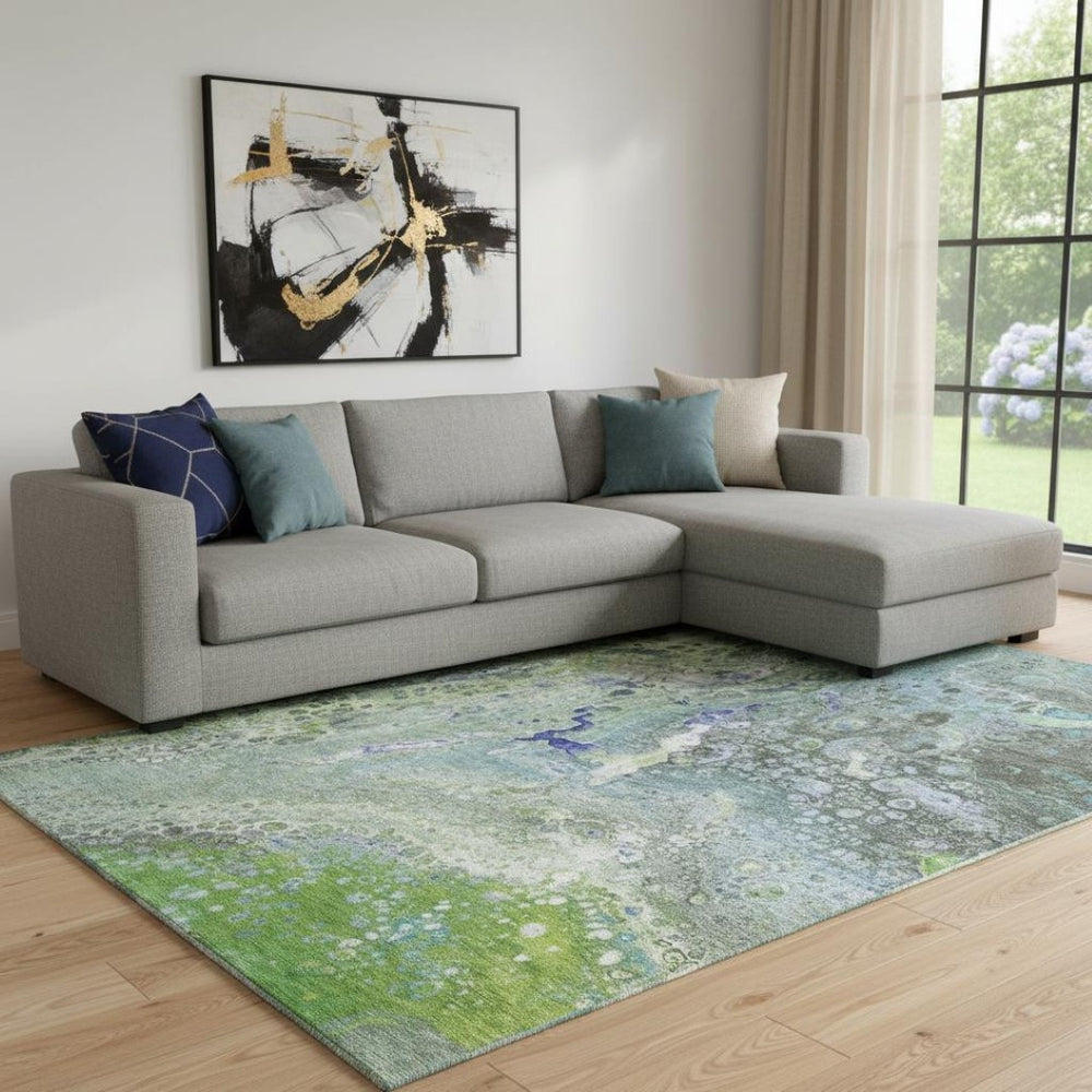 HomeRoots 10' X 14' Contemporary Abstract Area Rug – Washable, UV-Protected, Stain-Resistant, Perfect for Homes! 650428