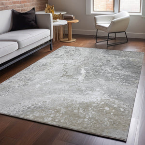 HomeRoots 5' X 8' Modern Silver and Gray Abstract Washable Area Rug with UV Protection for Stylish Homes 650430