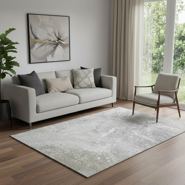HomeRoots 5' X 8' Modern Silver and Gray Abstract Washable Area Rug with UV Protection for Stylish Homes 650430