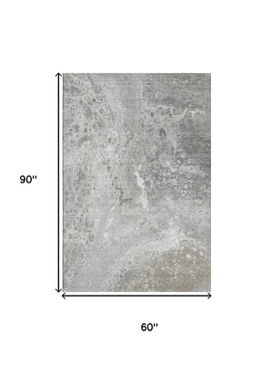 HomeRoots 5' X 8' Modern Silver and Gray Abstract Washable Area Rug with UV Protection for Stylish Homes 650430