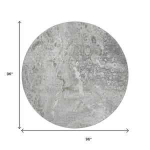 HomeRoots 8' Silver and Gray Abstract Round Washable Rug with UV Protection for Stylish, Busy Homes 650431