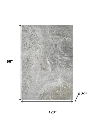 HomeRoots 8' x 10' Modern Silver and Gray Abstract Washable Area Rug with UV Protection for Busy Homes 650432