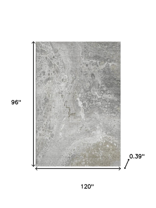 HomeRoots 8' x 10' Modern Silver and Gray Abstract Washable Area Rug with UV Protection for Busy Homes 650432