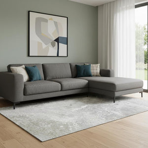 HomeRoots 8' x 10' Modern Silver and Gray Abstract Washable Area Rug with UV Protection for Busy Homes 650432