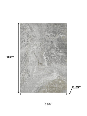 HomeRoots 9' X 12' Silver and Gray Abstract Area Rug - Washable, UV Protected, Modern Design for Busy Homes 650433
