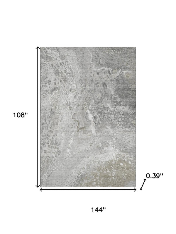 HomeRoots 9' X 12' Silver and Gray Abstract Area Rug - Washable, UV Protected, Modern Design for Busy Homes 650433