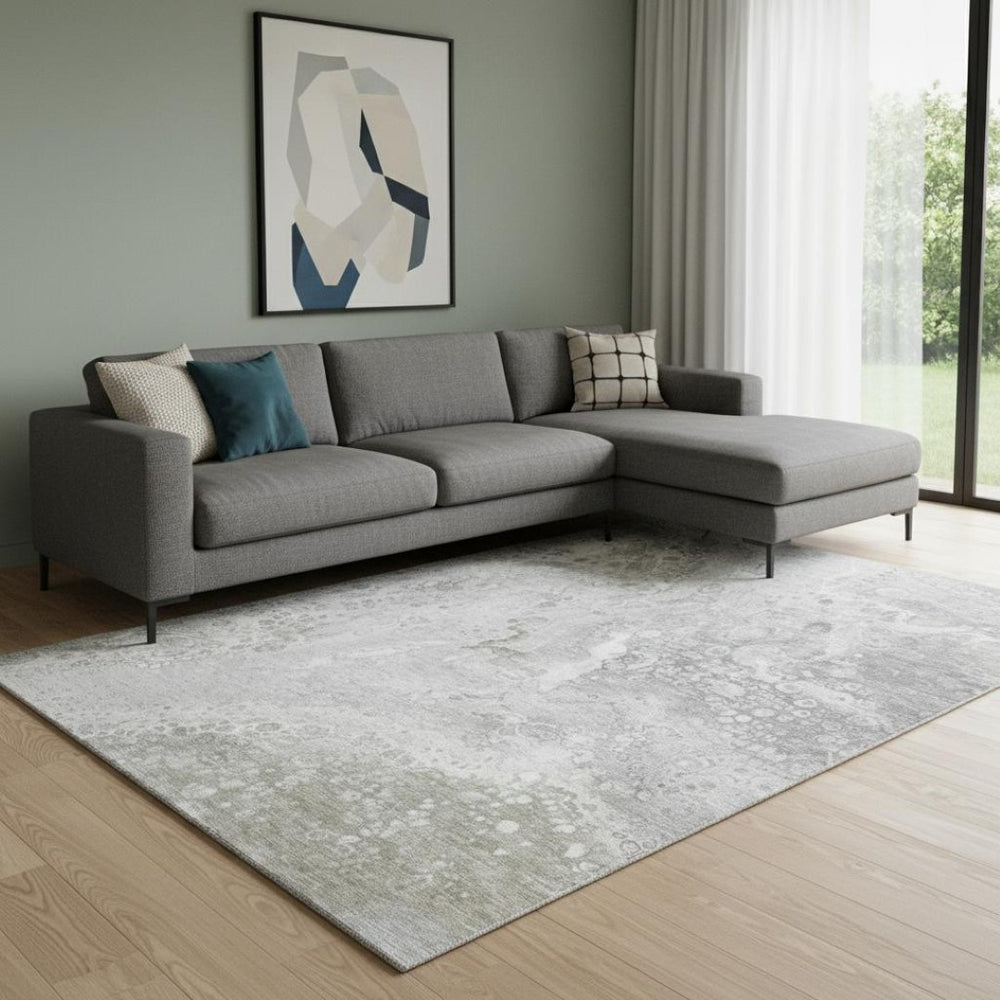 HomeRoots 9' X 12' Silver and Gray Abstract Area Rug - Washable, UV Protected, Modern Design for Busy Homes 650433