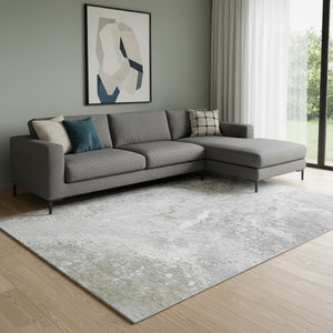 HomeRoots 9' X 12' Silver and Gray Abstract Area Rug - Washable, UV Protected, Modern Design for Busy Homes 650433