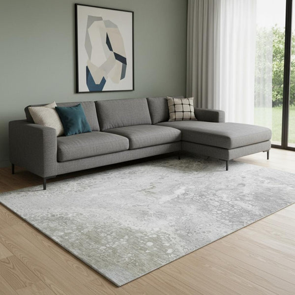 HomeRoots 9' X 12' Silver and Gray Abstract Area Rug - Washable, UV Protected, Modern Design for Busy Homes 650433