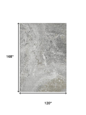 HomeRoots 10' X 14' Silver and Gray Abstract Area Rug - Stylish, Stain-Resistant, Washable, UV Protected Design 650434
