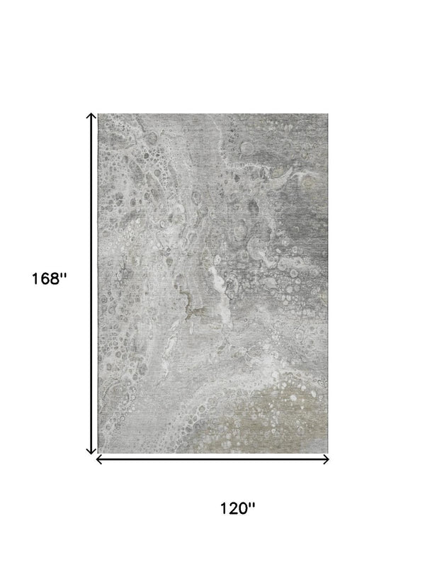 HomeRoots 10' X 14' Silver and Gray Abstract Area Rug - Stylish, Stain-Resistant, Washable, UV Protected Design 650434
