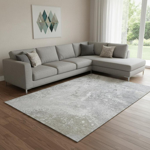 HomeRoots 10' X 14' Silver and Gray Abstract Area Rug - Stylish, Stain-Resistant, Washable, UV Protected Design 650434