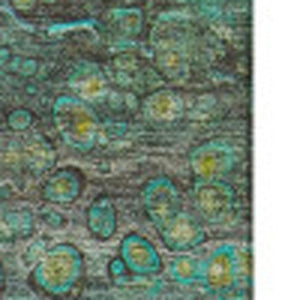 HomeRoots 5' X 8' Stylish Teal Gold Gray Abstract Area Rug - Washable, UV Protected, Ideal for High Traffic Homes 650436