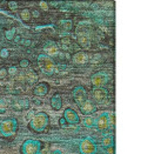 HomeRoots 5' X 8' Stylish Teal Gold Gray Abstract Area Rug - Washable, UV Protected, Ideal for High Traffic Homes 650436