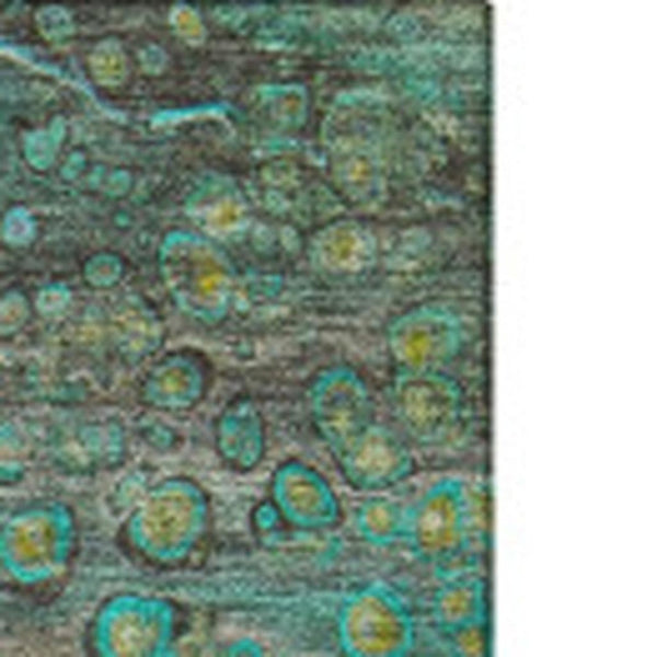 HomeRoots 8' X 10' Teal Gold Gray Abstract Washable Area Rug with UV Protection for Modern Homes & Durability 650438