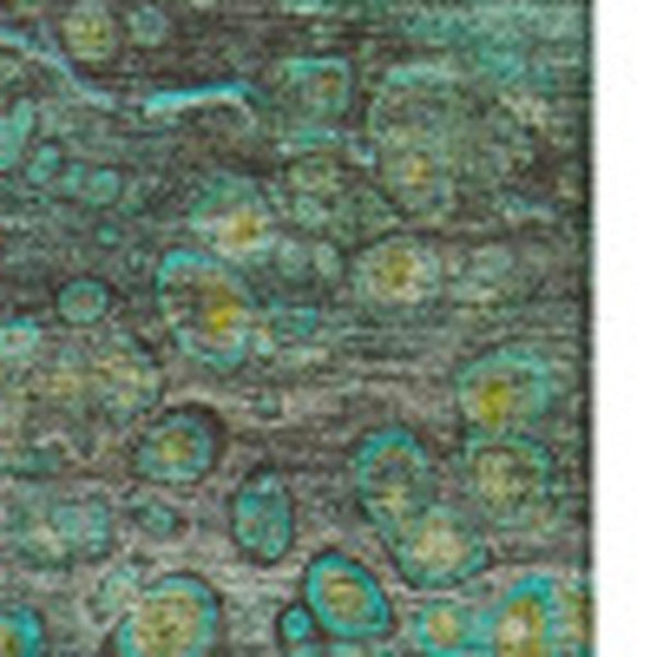 HomeRoots 9' X 12' Teal Gold Gray Abstract Area Rug - Washable, UV Protection, Durable for Homes with Kids & Pets 650439