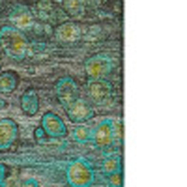 HomeRoots 10' Teal, Gold & Gray Abstract Washable Area Rug – Durable, Stain-Resistant, UV Protected Design 650440