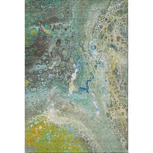 HomeRoots 10' Teal, Gold & Gray Abstract Washable Area Rug – Durable, Stain-Resistant, UV Protected Design 650440
