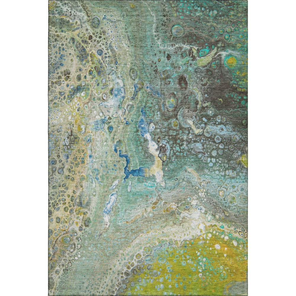 HomeRoots 10' Teal, Gold & Gray Abstract Washable Area Rug – Durable, Stain-Resistant, UV Protected Design 650440