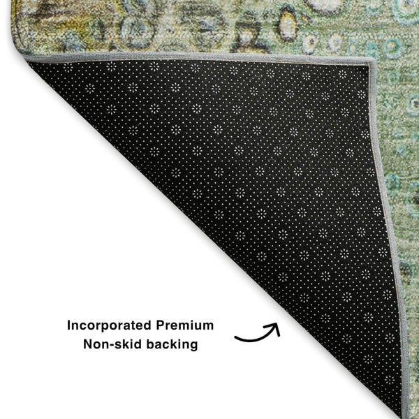 HomeRoots 10' Teal, Gold & Gray Abstract Washable Area Rug – Durable, Stain-Resistant, UV Protected Design 650440