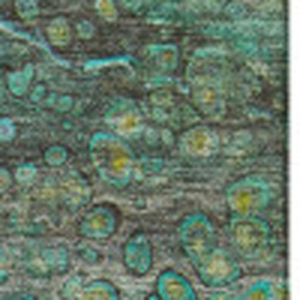 HomeRoots 10' Teal, Gold & Gray Abstract Washable Area Rug – Durable, Stain-Resistant, UV Protected Design 650440