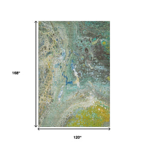 HomeRoots 10' Teal, Gold & Gray Abstract Washable Area Rug – Durable, Stain-Resistant, UV Protected Design 650440
