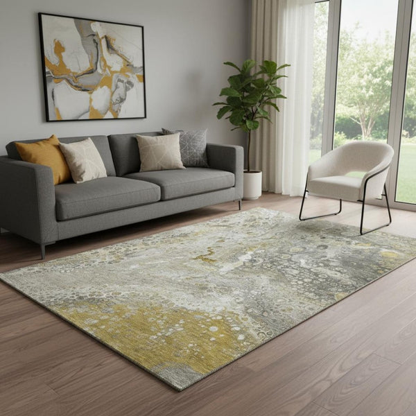 HomeRoots 5' X 8' Taupe Ivory Gold Abstract Rug - Washable, UV Protected, Stain Resistant for Modern Spaces 650442