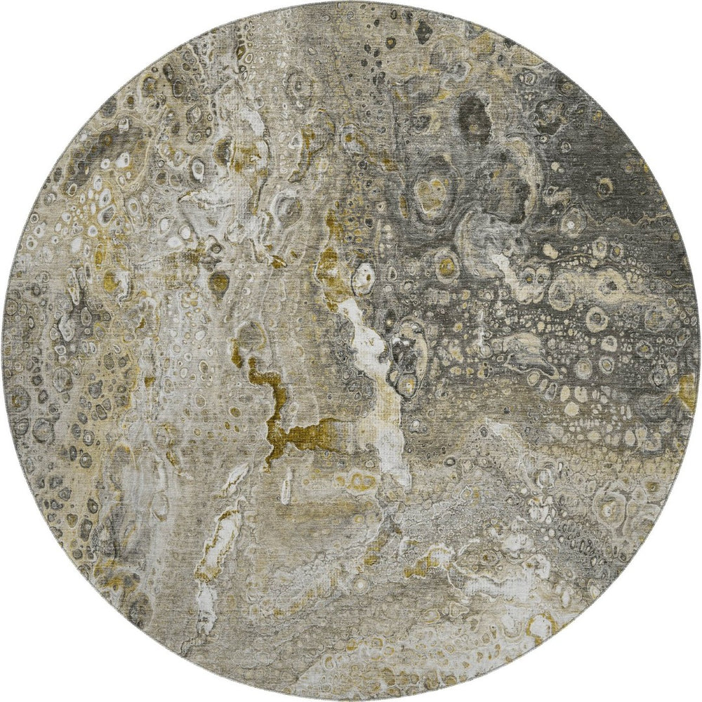 HomeRoots 8' Round Washable Rug in Taupe, Ivory & Gold – Stylish, Stain-Resistant, UV Protected for Any Space! 650443