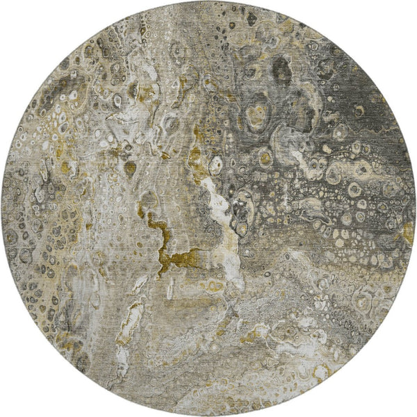 HomeRoots 8' Round Washable Rug in Taupe, Ivory & Gold – Stylish, Stain-Resistant, UV Protected for Any Space! 650443