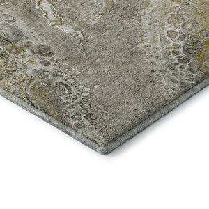 HomeRoots 8' Round Washable Rug in Taupe, Ivory & Gold – Stylish, Stain-Resistant, UV Protected for Any Space! 650443