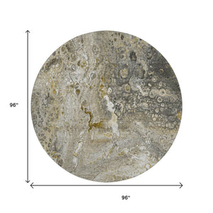 HomeRoots 8' Round Washable Rug in Taupe, Ivory & Gold – Stylish, Stain-Resistant, UV Protected for Any Space! 650443